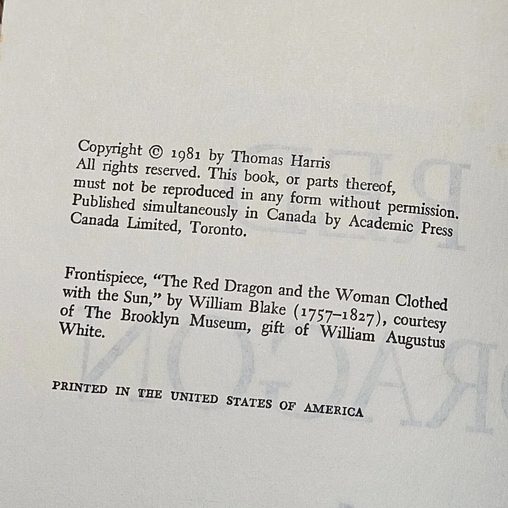 Thomas Harris Red Dragon 1981 Book Club Edition Hannibal‎ Lecter HCDJ Thriller